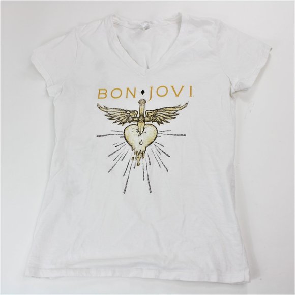 Jon Bon Jovi V-Neck White Graphic T-Shirt Medium - Picture 2 of 4